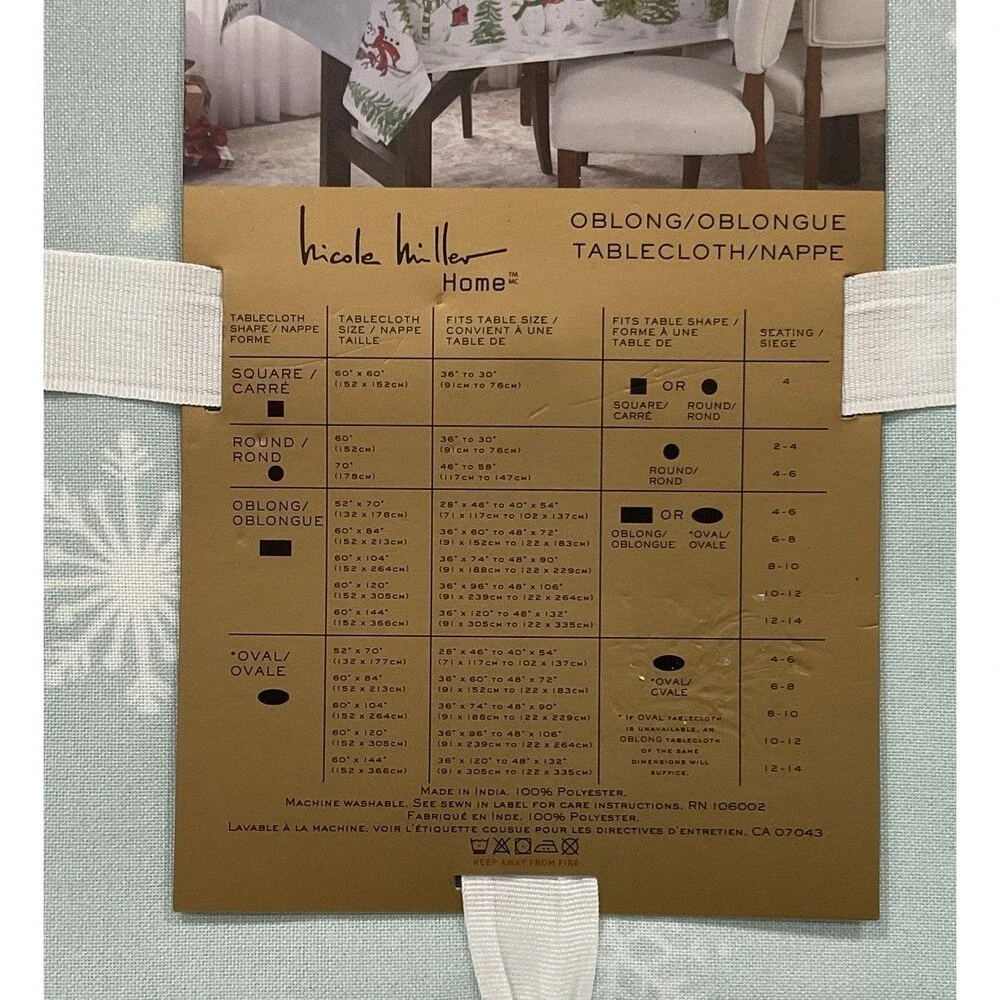 Nicole Miller Holiday Christmas Tree Snowman Nature 60x84 Oblong Tablecloth NWT